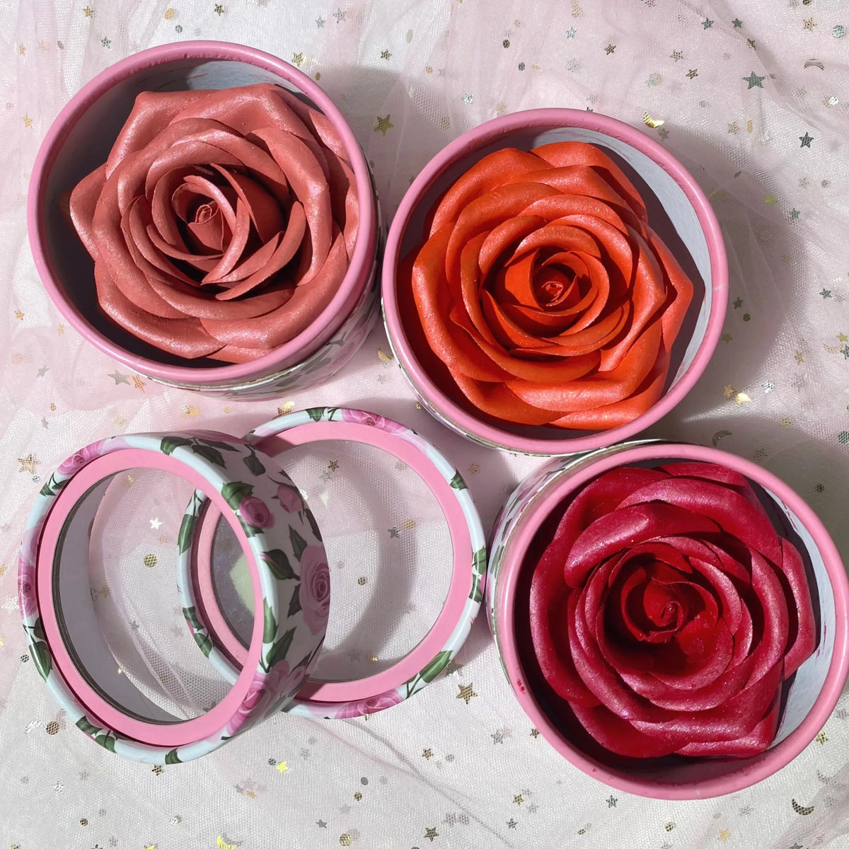 Custom 3D Rose Petal Blush Highlighter Flower, Cheek Shimmer Blusher Tint Rose Blush 4 Shades