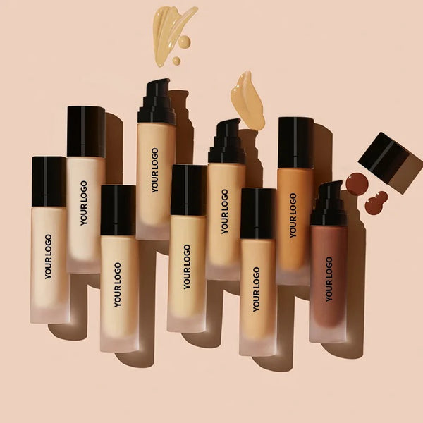 Black Pump Bottle Matte Cream Foundation 30ml Full Coverage Makeup Base, Long Lasting Waterproof Concealer, Custom Liquid Foundation 18 Shades