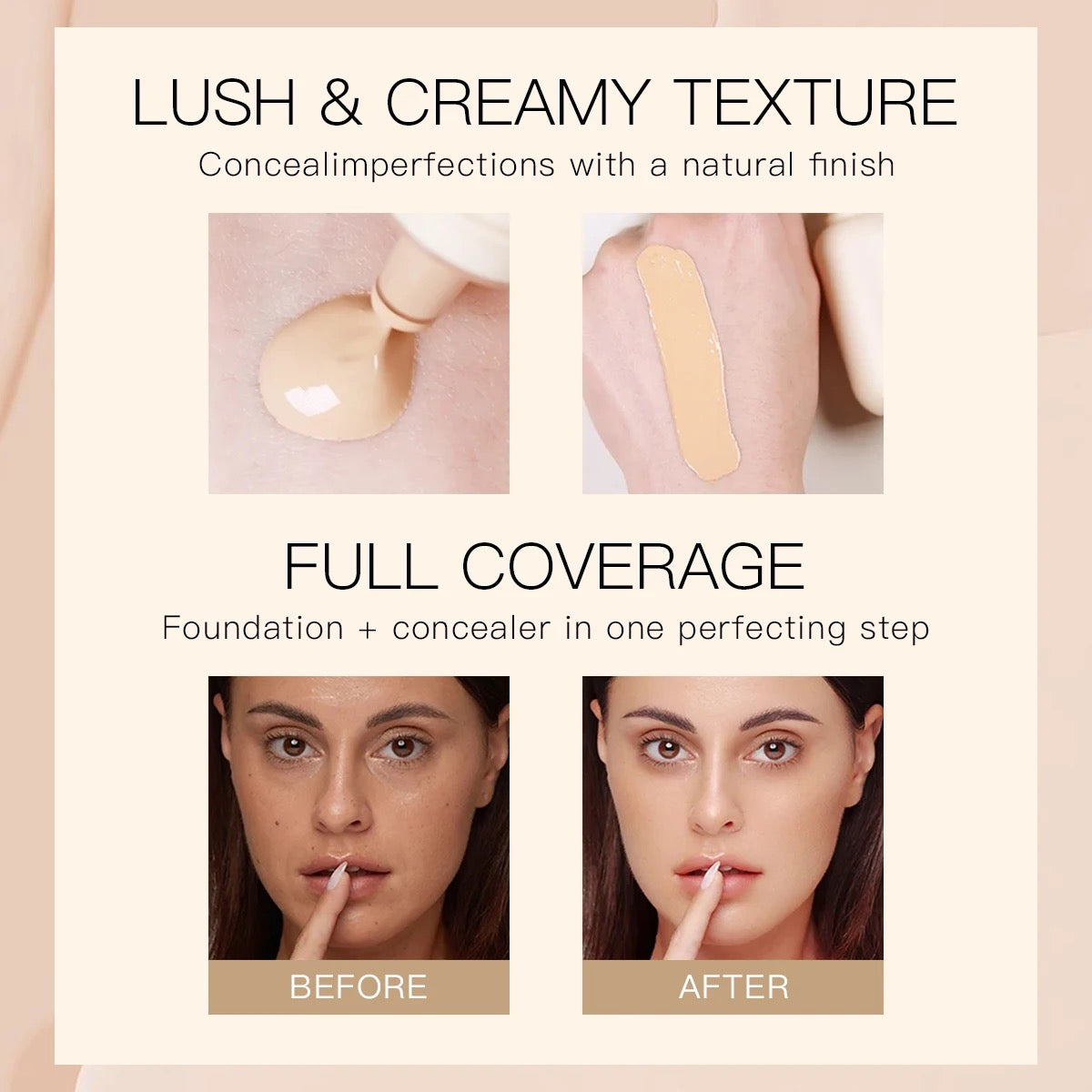 Custom Liquid Foundation Makeup Brush Kit, SPF Full Coverage Waterproof Concealer  Foundation Makeup with Brush