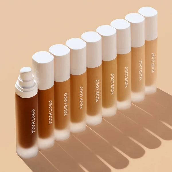 Black Pump Bottle Matte Cream Foundation 30ml Full Coverage Makeup Base, Long Lasting Waterproof Concealer, Custom Liquid Foundation 18 Shades