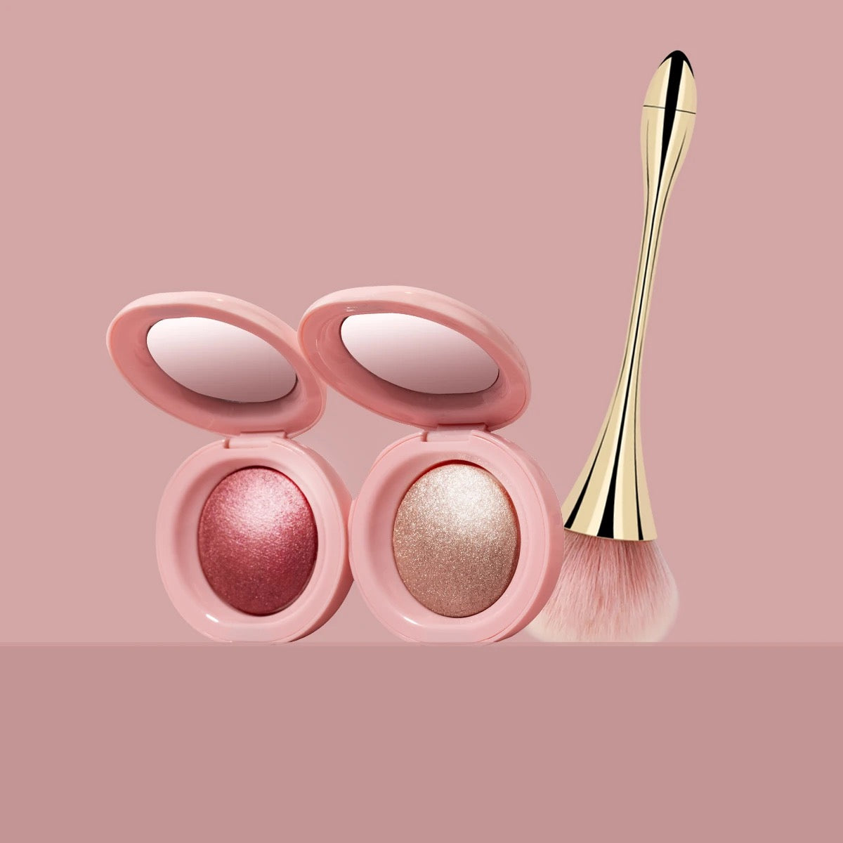 Custom Cute Pink Single Tint Palette, High Pigment Pressed Powder, Luminous Silky Baked Highlighter Blush. 8 Shades