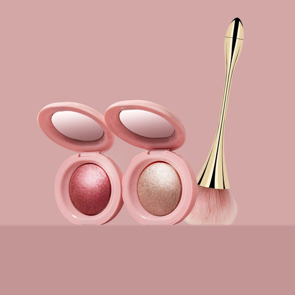 Custom Cute Pink Single Tint Palette, High Pigment Pressed Powder, Luminous Silky Baked Highlighter Blush. 8 Shades