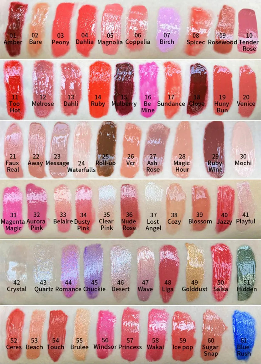 Custom Long Lasting, Waterproof Shiny Glossy Lip Plumping Lipgloss. 12 Shades