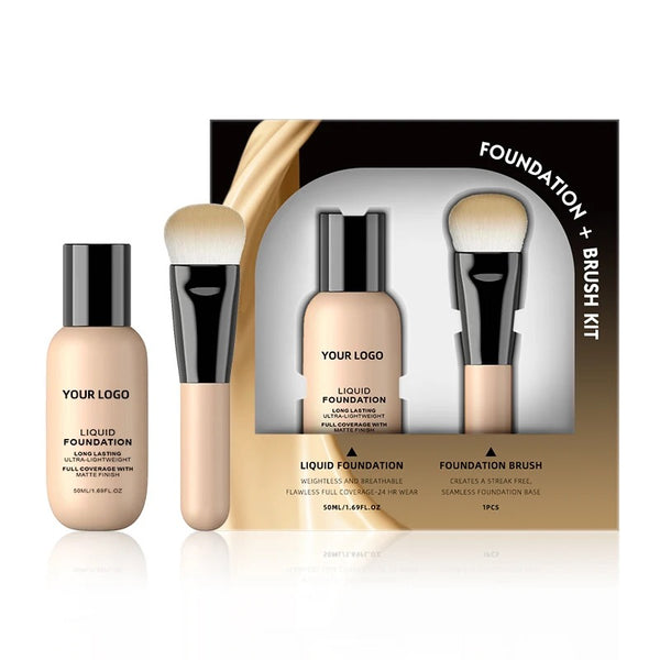 Custom Liquid Foundation Makeup Brush Kit, SPF Full Coverage Waterproof Concealer  Foundation Makeup with Brush