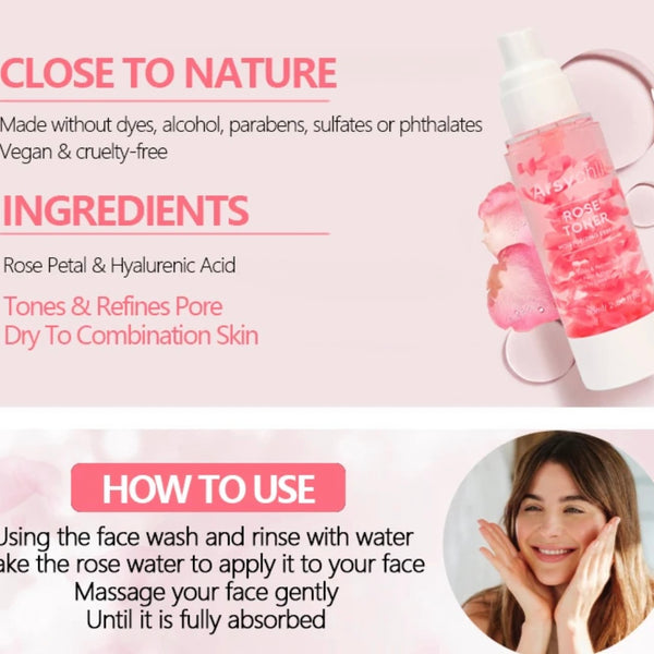 Custom Korean Moisturizing Organic Rose Water Facial Mist Toner with Real Fresh Rose Petals