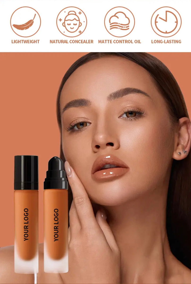 Black Pump Bottle Matte Cream Foundation 30ml Full Coverage Makeup Base, Long Lasting Waterproof Concealer, Custom Liquid Foundation 18 Shades