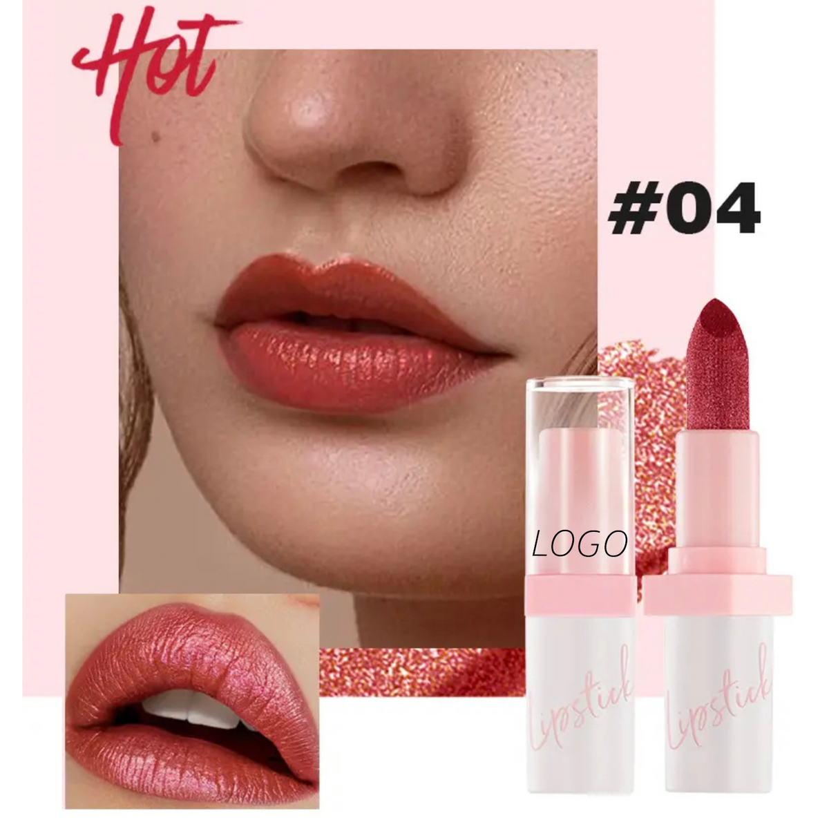 24 Hour Long Lasting Shiny Lipstick, Glitter Shimmer Metallic Lipstick
