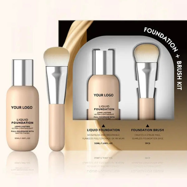 Custom Liquid Foundation Makeup Brush Kit, SPF Full Coverage Waterproof Concealer  Foundation Makeup with Brush
