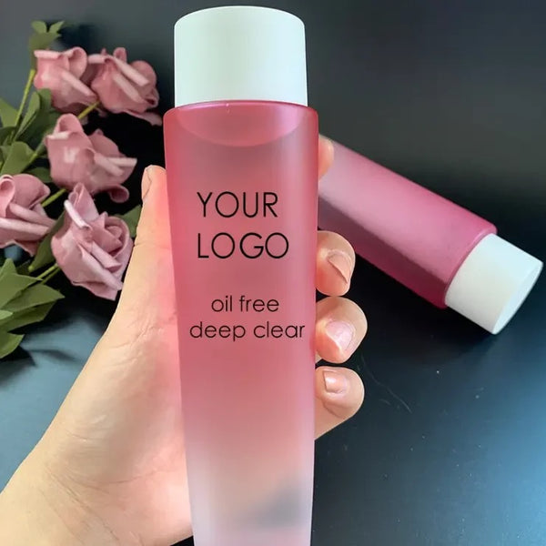 Custom Pink Glass Bottle, Oil Free Gentle Deep Cleansing Liquid Makeup Remover Micellar Water (Free Shipping)