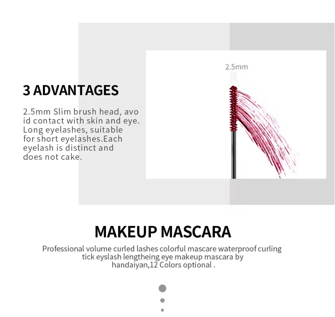 Pop of Color High Pigmented Waterproof Eyelash Curling, Lengthening Multicolor Mascara 12 Shades
