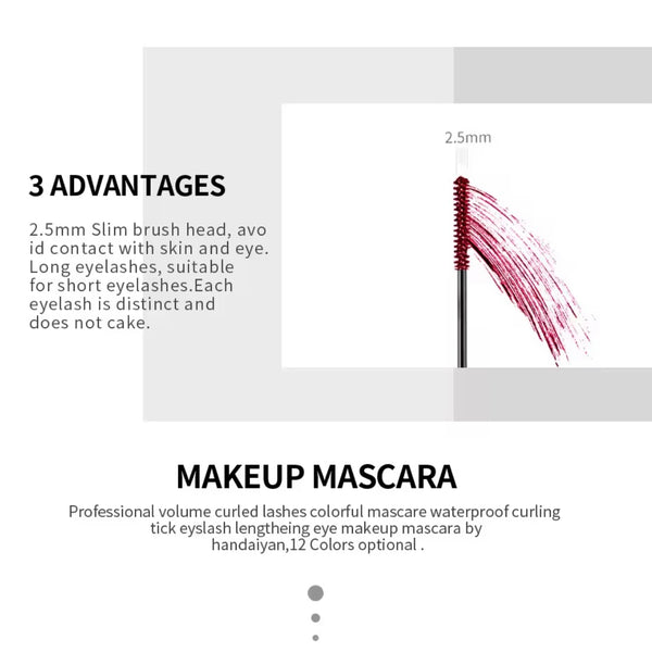 Pop of Color High Pigmented Waterproof Eyelash Curling, Lengthening Multicolor Mascara 12 Shades