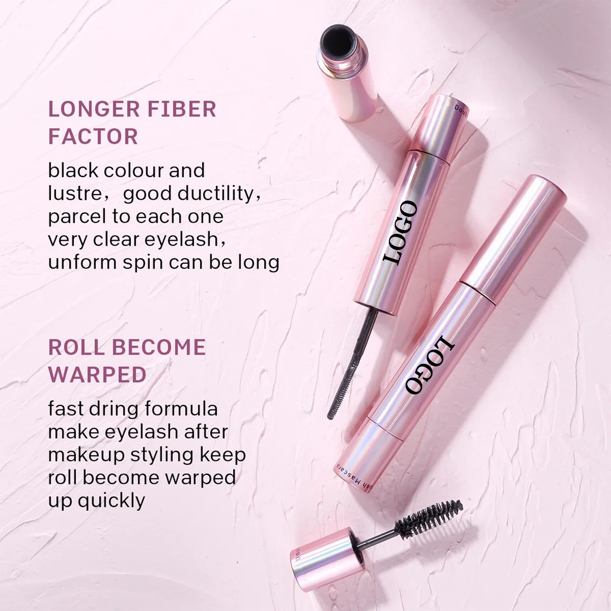 Waterproof Long Lasting Rose Gold Hold Double Head 2-in-1 Lengthening Thickening Long Fiber Luxurious Mascara