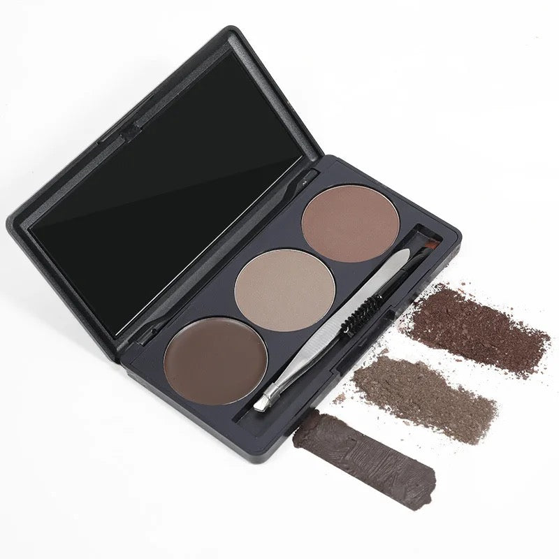 Professional 3 Shade Eyebrow Powder Pigments Waterproof Eyebrow Stencils Enhance Powder Shaping Makeup Palette , Eyebrow Powder, Stencils, Tweezers and 2-in-1 Spoolie Brush