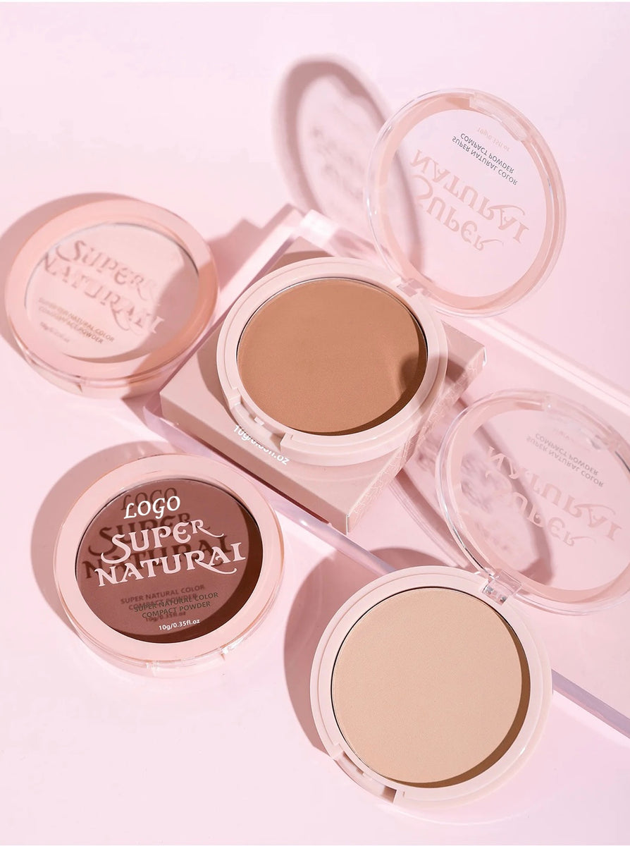 Custom Pink Light Powder Foundation Oil Control Waterproof Pressed Powder Long Lasting Concealing Natural Compact Powder