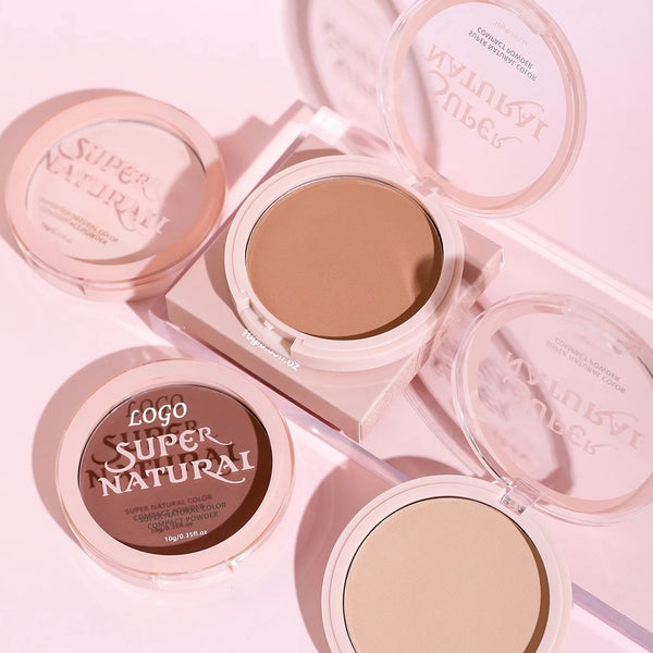Custom Pink Light Powder Foundation Oil Control Waterproof Pressed Powder Long Lasting Concealing Natural Compact Powder