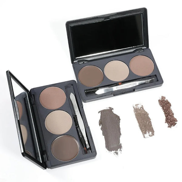 Professional 3 Shade Eyebrow Powder Pigments Waterproof Eyebrow Stencils Enhance Powder Shaping Makeup Palette , Eyebrow Powder, Stencils, Tweezers and 2-in-1 Spoolie Brush