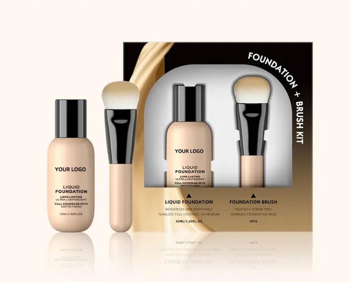 Custom Liquid Foundation Makeup Brush Kit, SPF Full Coverage Waterproof Concealer  Foundation Makeup with Brush