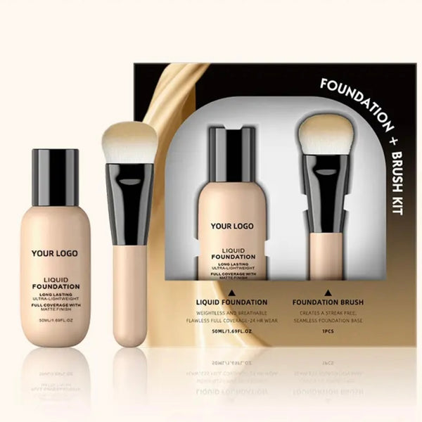 Custom Liquid Foundation Makeup Brush Kit, SPF Full Coverage Waterproof Concealer  Foundation Makeup with Brush