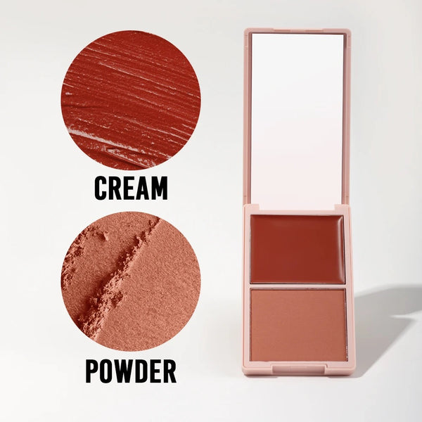 Long Lasting Cheek Lip Bronzer, Creamy Blush Palette, 2-in-1 Cream and Powder Blush Duo