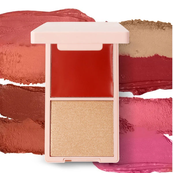 Long Lasting Cheek Lip Bronzer, Creamy Blush Palette, 2-in-1 Cream and Powder Blush Duo