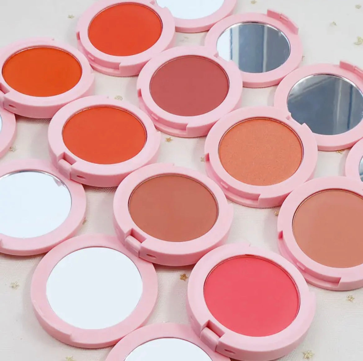 Custom Pink Round Contour Blush Pressed Powder Palette Rosey Cheek Makeup Blusher 14 Shades