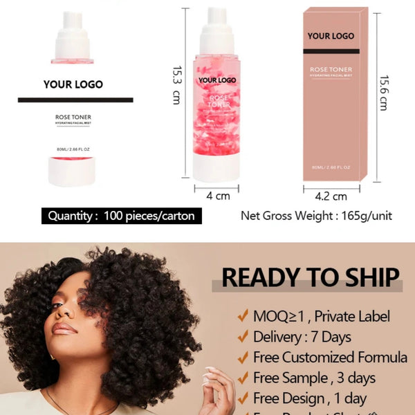Custom Korean Moisturizing Organic Rose Water Facial Mist Toner with Real Fresh Rose Petals