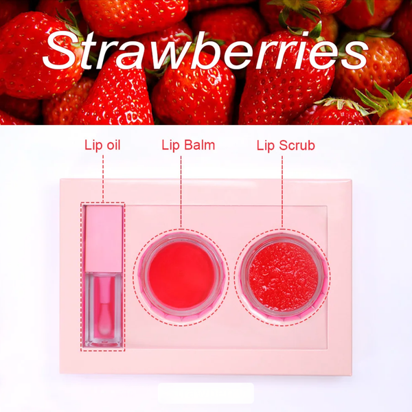 Nourishing, Moisturizing and Exfoliating Lip Care Trio, Organic Collagen Sugar Lip Scrub, Hydrating Lip Mask and Lip Oil Kit, Lip Care Set 7 Flavors