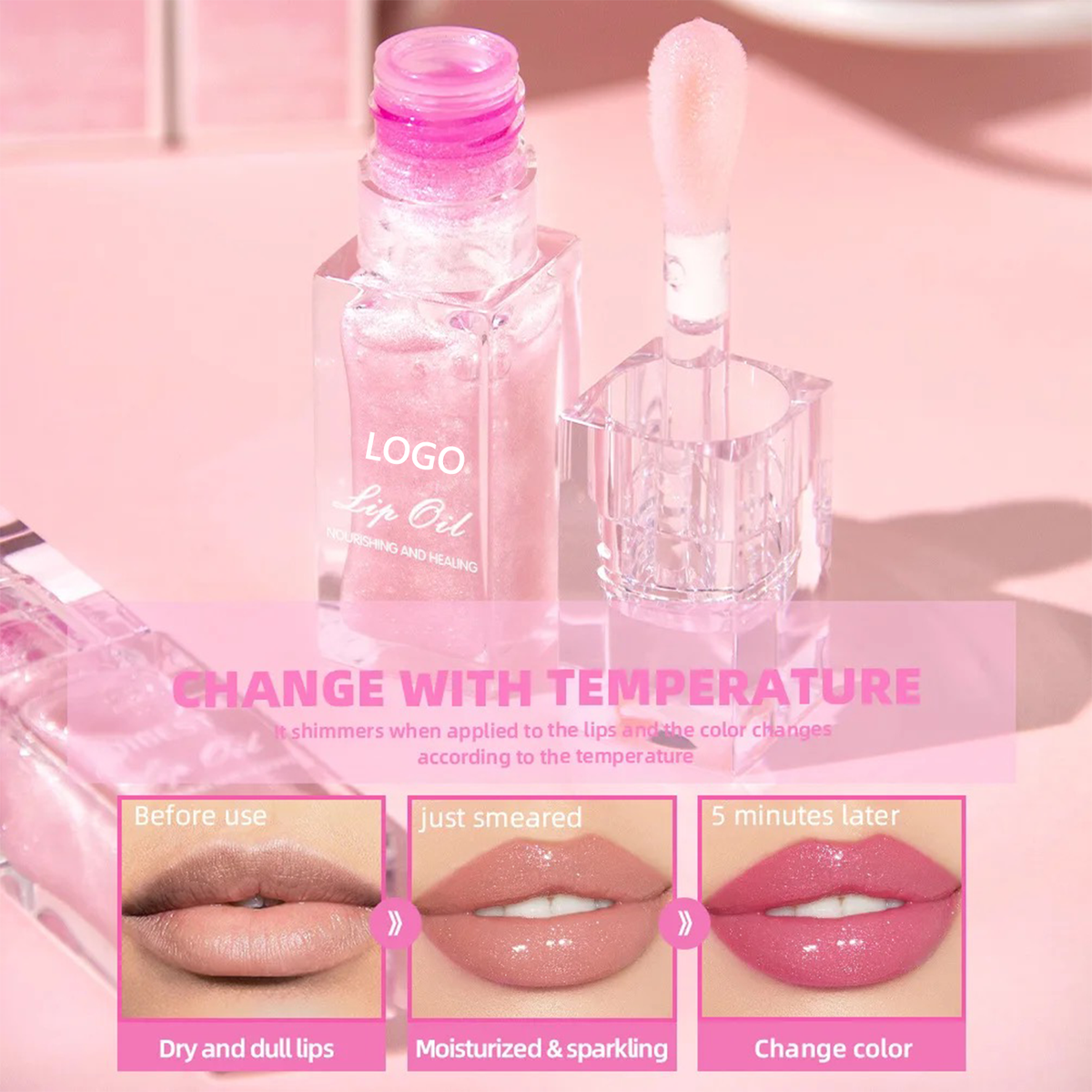 Clear Plumping Lipgloss, Moisturizing Fruity Tinted Color Changing Lip Oil