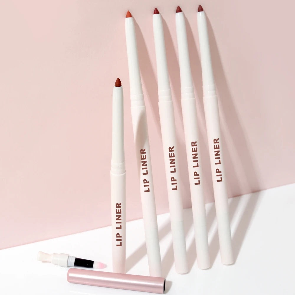 Waterproof White Retractable Creamy Lip Liner with Brush and Sharpener High Pigmented Lipliner Pencil