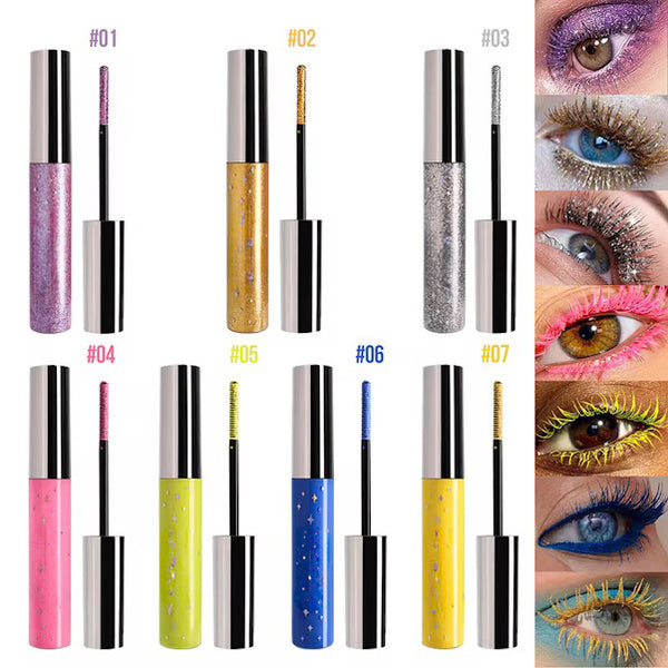 Waterproof Long Lasting High Pigmented/ Sparkle Glitter Colored Mascaras 7 Colors
