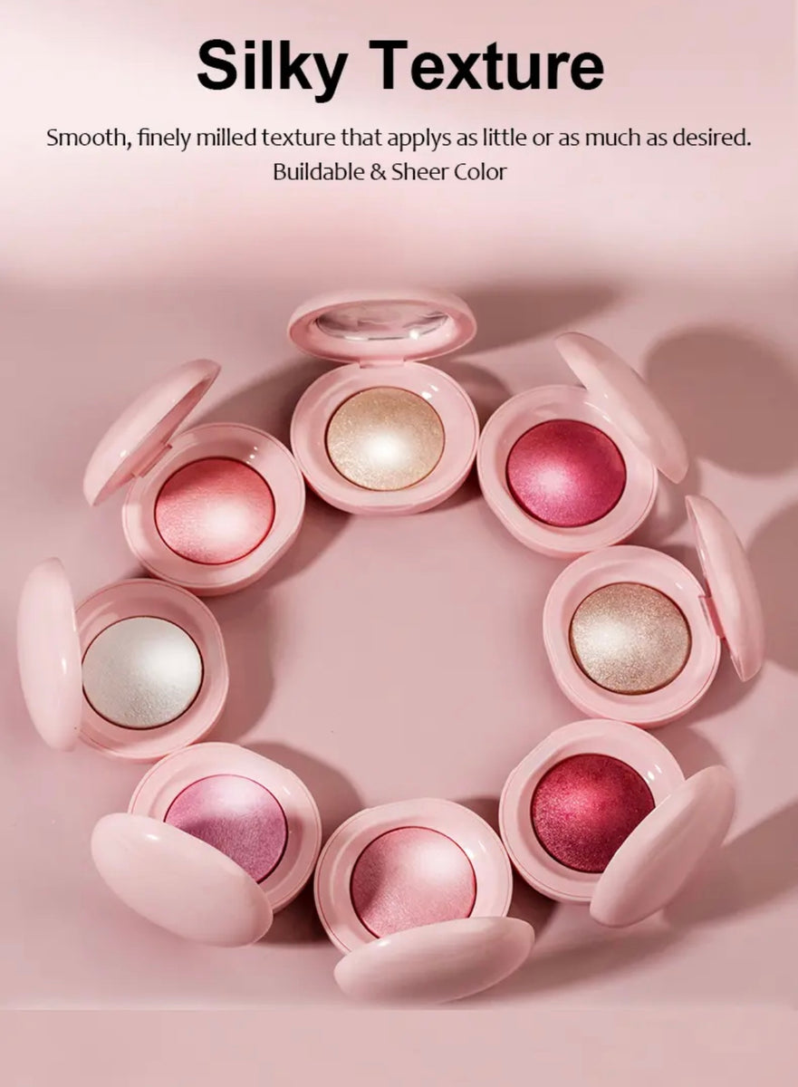 Custom Cute Pink Single Tint Palette, High Pigment Pressed Powder, Luminous Silky Baked Highlighter Blush. 8 Shades
