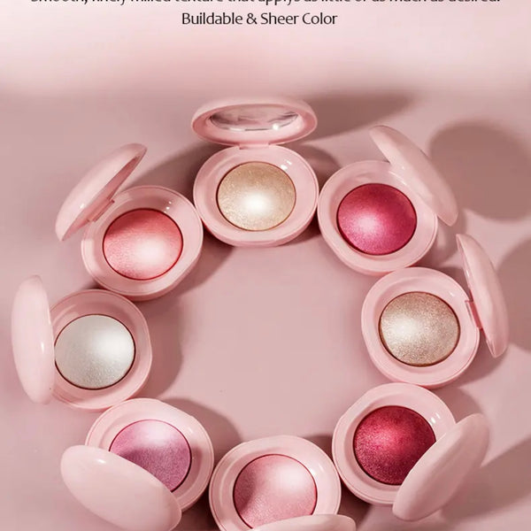 Custom Cute Pink Single Tint Palette, High Pigment Pressed Powder, Luminous Silky Baked Highlighter Blush. 8 Shades