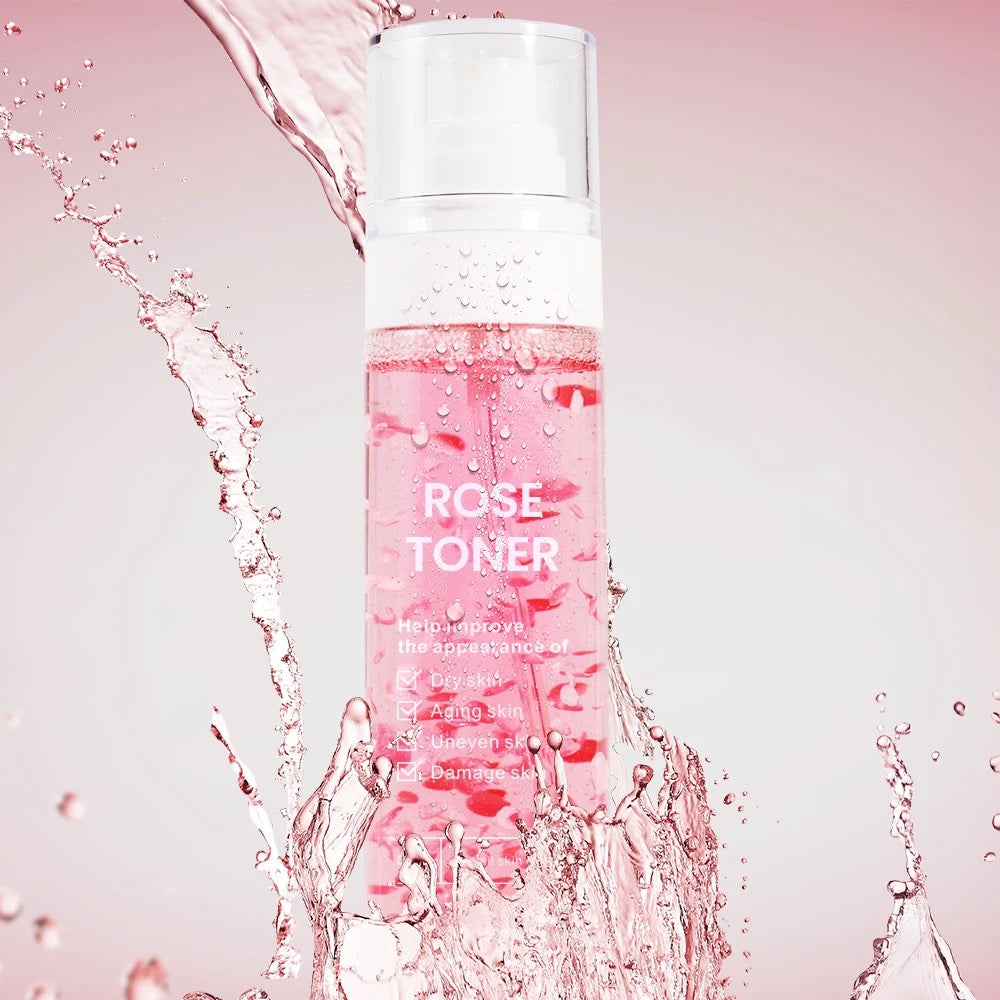 Custom Korean Moisturizing Organic Rose Water Facial Mist Toner with Real Fresh Rose Petals