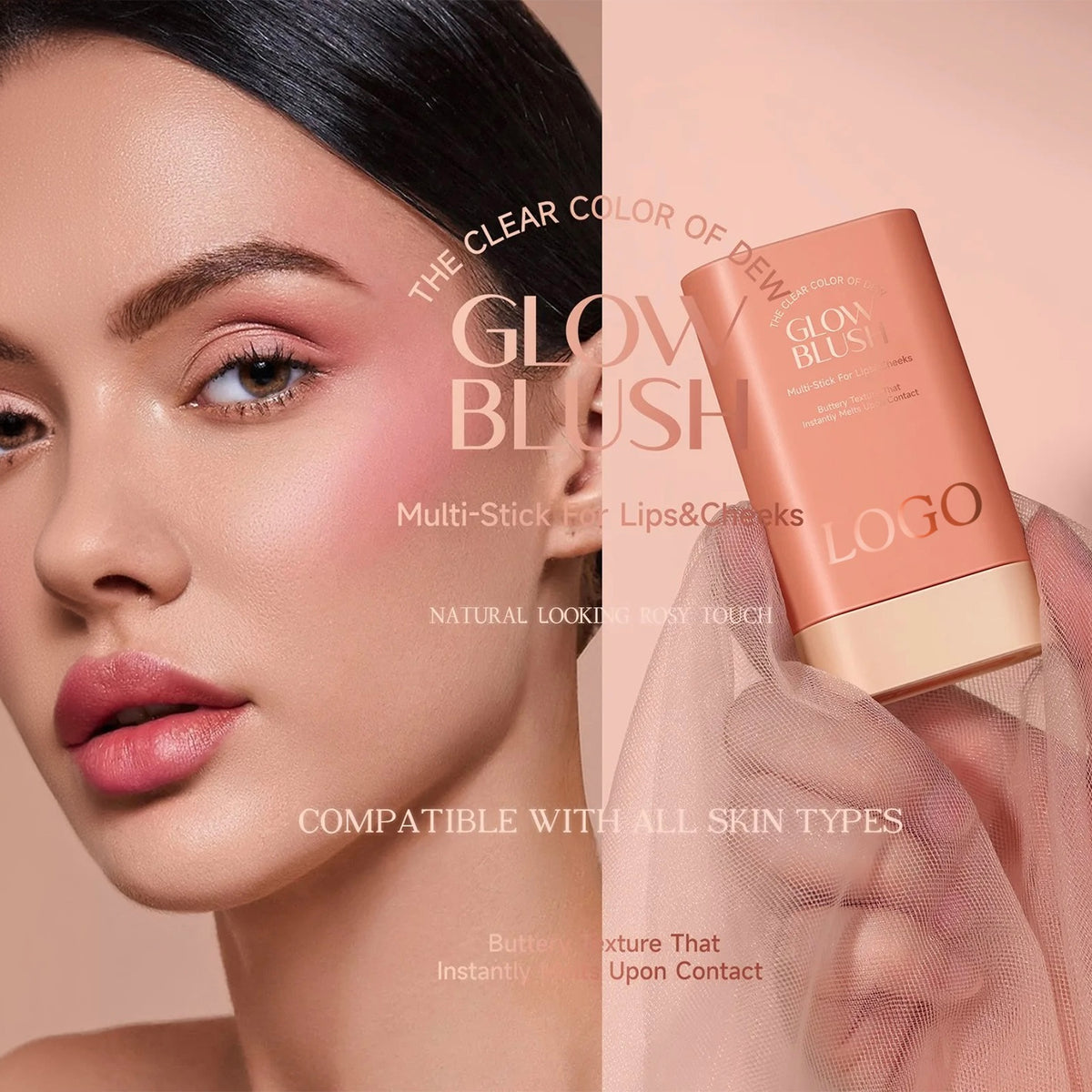 Rose Gold High Pigment Long Lasting Waterproof Cream Glow Blush Stick. 3 Shades