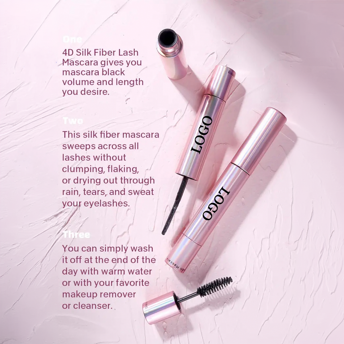 Waterproof Long Lasting Rose Gold Hold Double Head 2-in-1 Lengthening Thickening Long Fiber Luxurious Mascara