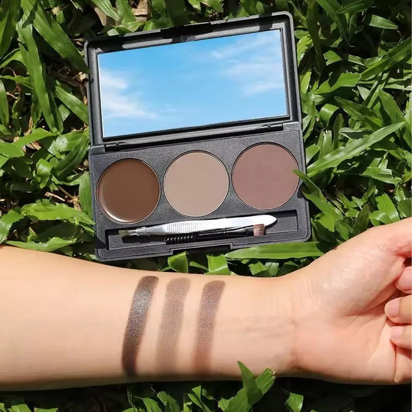 Professional 3 Shade Eyebrow Powder Pigments Waterproof Eyebrow Stencils Enhance Powder Shaping Makeup Palette , Eyebrow Powder, Stencils, Tweezers and 2-in-1 Spoolie Brush