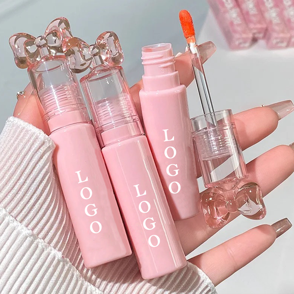 Custom Girly Pink Bow Packaging, Mirror Lip Glaze Liquid Lipstick, Moisturizing Lip Gloss. 6 Shades