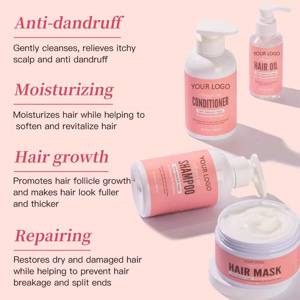 Organic Clean Argan Oil Anti-dandruff Moisturizing/Nourishing  Hair Volumizing/ Growth/ Thickening and Repair Shampoo, Conditioner, Hair Mask and Hair Oil Set