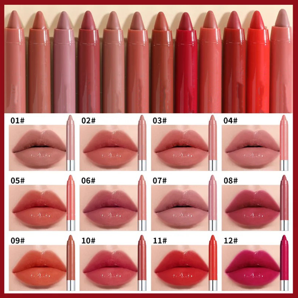 Custom Moisturizing Lipgloss Lip Liner, Long Lasting Smooth Nude Lipstick Crayon. 12 Shades
