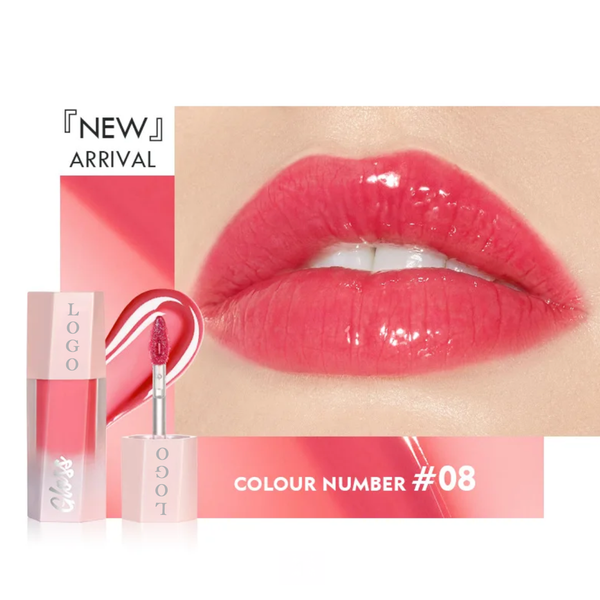 Pink Packaging, Liquid Lipstick, Non-Stick Cup Lipgloss, Lip Glaze, Long Lasting Waterproof Juicy Lipgloss. 8 Shades