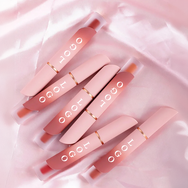 Custom Pink and Rose Gold Packaging Lip Glaze, Velvet Matte Liquid Lipstick, Long Lasting Waterproof Rouge à Lèvres Liquide. 6 Shades