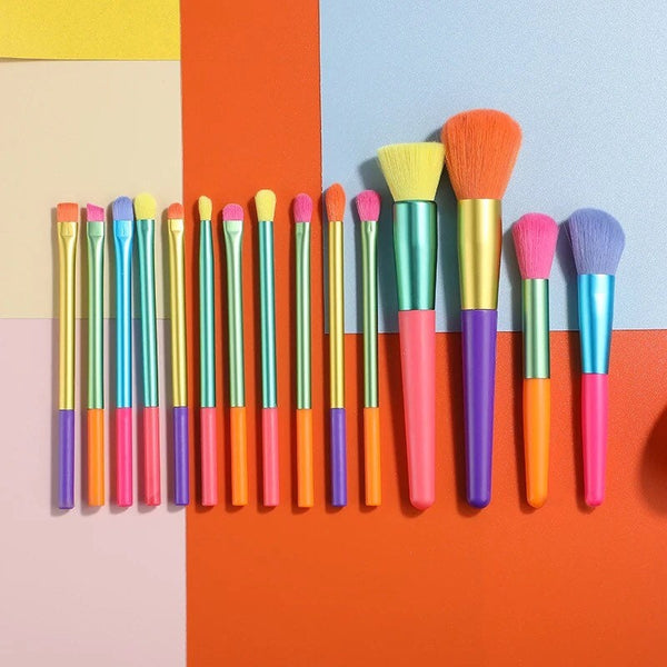Fluffy Multicoloured Makeup Brushes. 15 pcs Cosmetic Set (Free Shipping)