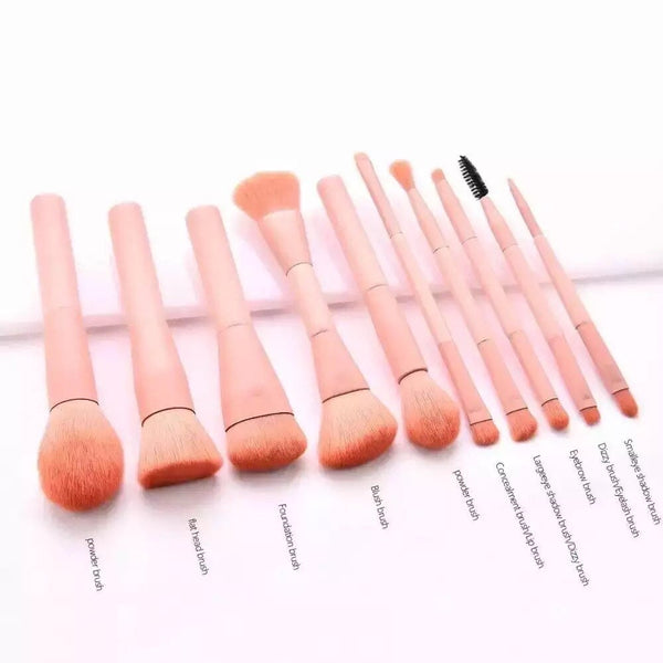 Custom Fluffy Pink Makeup Brushes. 10 pcs Cosmetic Set