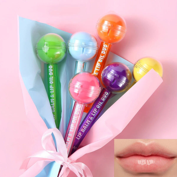 Custom Cute Lolipop Theme Temperature Change Lipgloss Oil/ Lip Balm Duo (6 Colours Mix)