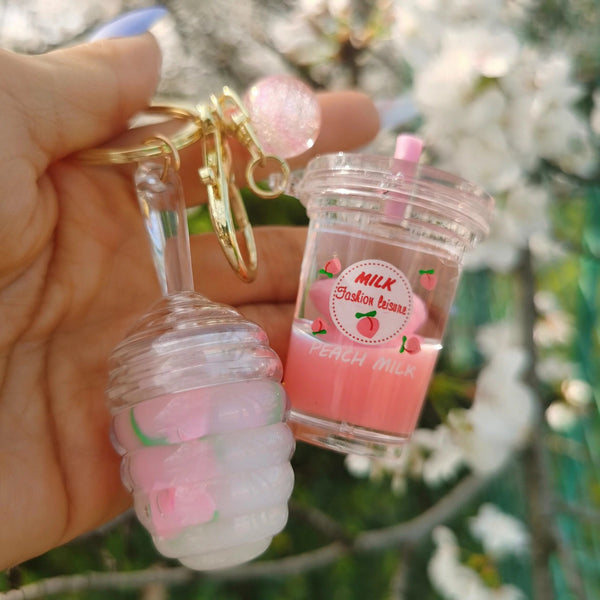 Custom Cute Honeycomb Lipgloss with Matching Peach Milk Keychain (4 Colours Mix)