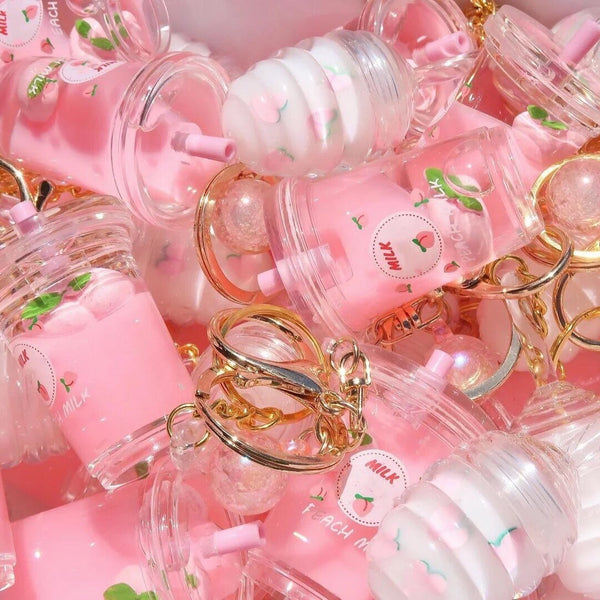 Custom Cute Honeycomb Lipgloss with Matching Peach Milk Keychain (4 Colours Mix)