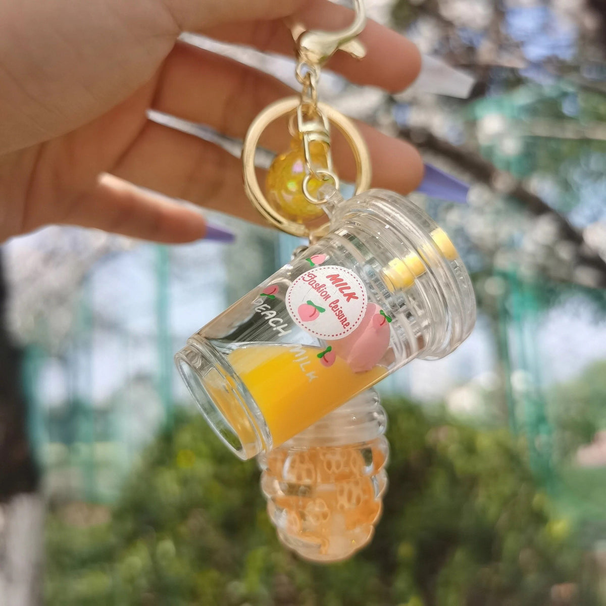 Custom Cute Honeycomb Lipgloss with Matching Peach Milk Keychain (4 Colours Mix)