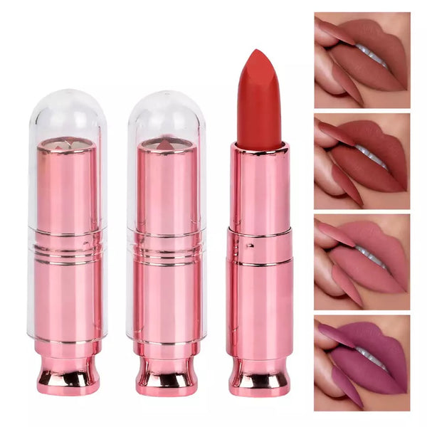 Rose Pink pre-filled Nude Velvet Lightweight Moist Waterproof Matte Lipstick. 14 Shades