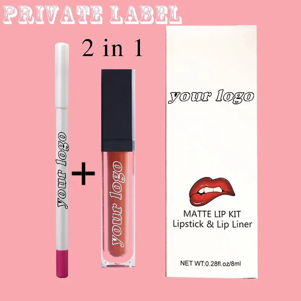 Nude matte liquid lipstick with matching lip liners makeup set. 12 colours (Free Shipping)