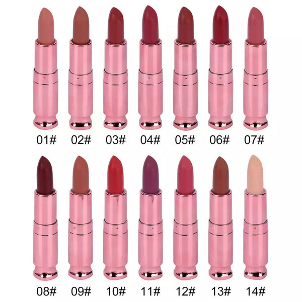 Rose Pink pre-filled Nude Velvet Lightweight Moist Waterproof Matte Lipstick. 14 Shades